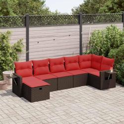 Salon de jardin avec coussins 7 pcs marron r&eacute;sine tress&eacute;e