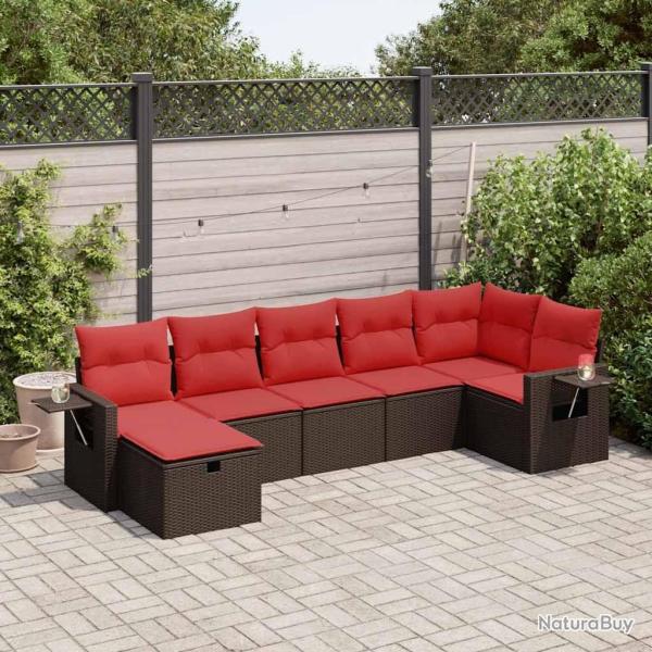 Salon de jardin avec coussins 7 pcs marron r�sine tress�e