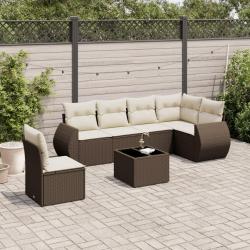 Salon de jardin avec coussins 7 pcs marron r&eacute;sine tress&eacute;e