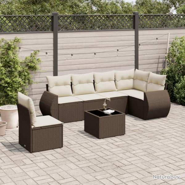 Salon de jardin avec coussins 7 pcs marron r�sine tress�e