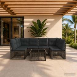 Ensemble de canap&eacute; de jardin 7 pcs Gris polyrotin