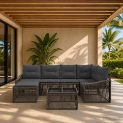 Ensemble de canap&eacute; de jardin 7 pcs Gris polyrotin