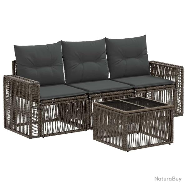 Ensemble de canap� de jardin 4 pcs Gris et Gris fonc� polyrotin