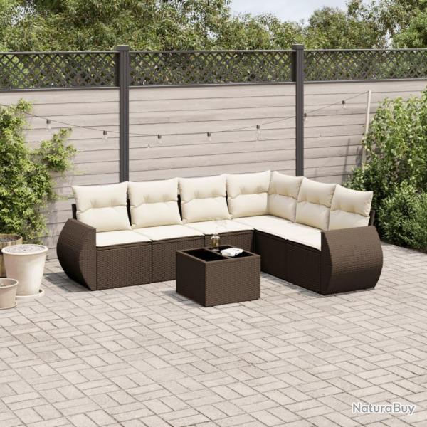 Salon de jardin avec coussins 7 pcs marron r�sine tress�e