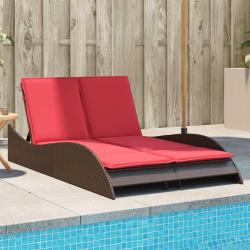 Chaise longue avec coussins Marron 114 x 205 x 73 cm R&eacute;sine tress&eacute;e