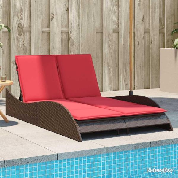 Chaise longue avec coussins Marron 114 x 205 x 73 cm R�sine tress�e