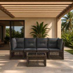 Ensemble de canap&eacute; de jardin 5 pcs Gris polyrotin