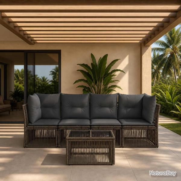 Ensemble de canap� de jardin 5 pcs Gris polyrotin