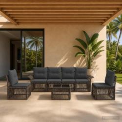 Ensemble de canap&eacute; de jardin 7 pcs Gris polyrotin