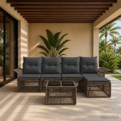 Ensemble de canap&eacute; de jardin 6 pcs Gris polyrotin