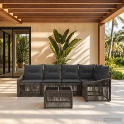 Ensemble de canap&eacute; de jardin 6 pcs Gris polyrotin