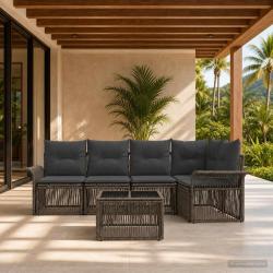 Ensemble de canap&eacute; de jardin 6 pcs Gris polyrotin