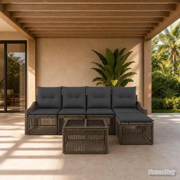 Ensemble de canap� de jardin 6 pcs Gris polyrotin
