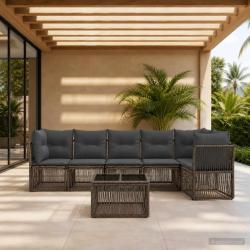 Ensemble de canap&eacute; de jardin 7 pcs Gris polyrotin