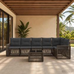 Ensemble de canap&eacute; de jardin 7 pcs Gris et Gris fonc&eacute; polyrotin