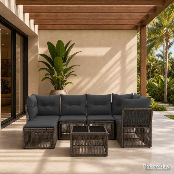 Ensemble de canap� de jardin 7 pcs Gris polyrotin