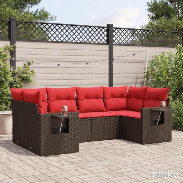 Ensemble de canap� de jardin 6 pcs avec coussins marron r�sine tress�e