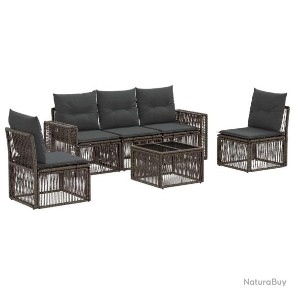 Ensemble de canap� de jardin 6 pcs Gris et Gris fonc� polyrotin