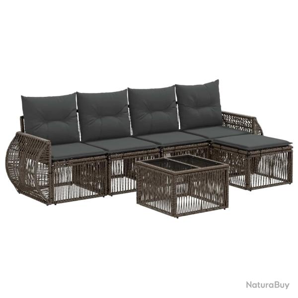 Ensemble de canap� de jardin 6 pcs Gris et Gris fonc� polyrotin
