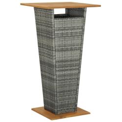 Table de bar Gris 60x60x110 cm R&eacute;sine tress&eacute;e et bois d'acacia