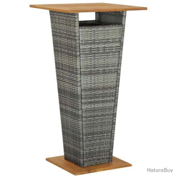 Table de bar Gris 60x60x110 cm R�sine tress�e et bois d'acacia