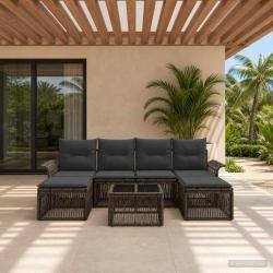 Ensemble de canap&eacute; de jardin 7 pcs Gris polyrotin