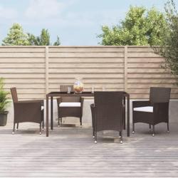 Ensemble &agrave; manger de jardin 5 pcs et coussins marron poly rotin