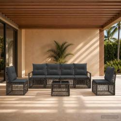 Ensemble de canap&eacute; de jardin 7 pcs Gris polyrotin