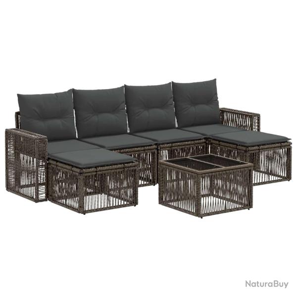 Ensemble de canap� de jardin 7 pcs Gris et Gris fonc� polyrotin