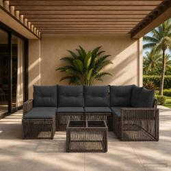 Ensemble de canap&eacute; de jardin 7 pcs Gris et Gris fonc&eacute; polyrotin