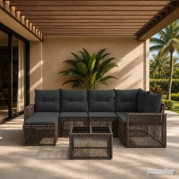 Ensemble de canap� de jardin 7 pcs Gris et Gris fonc� polyrotin