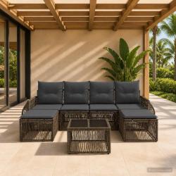 Ensemble de canap&eacute; de jardin 7 pcs Gris et Gris fonc&eacute; polyrotin