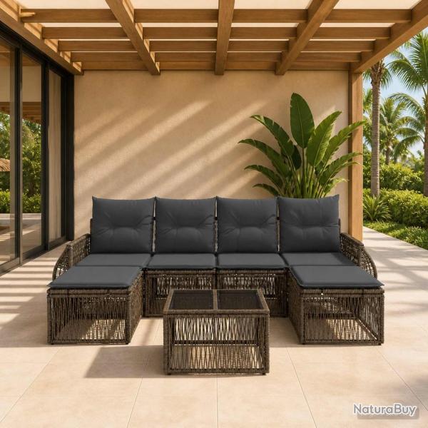 Ensemble de canap� de jardin 7 pcs Gris et Gris fonc� polyrotin
