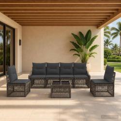 Ensemble de canap&eacute; de jardin 7 pcs Gris polyrotin