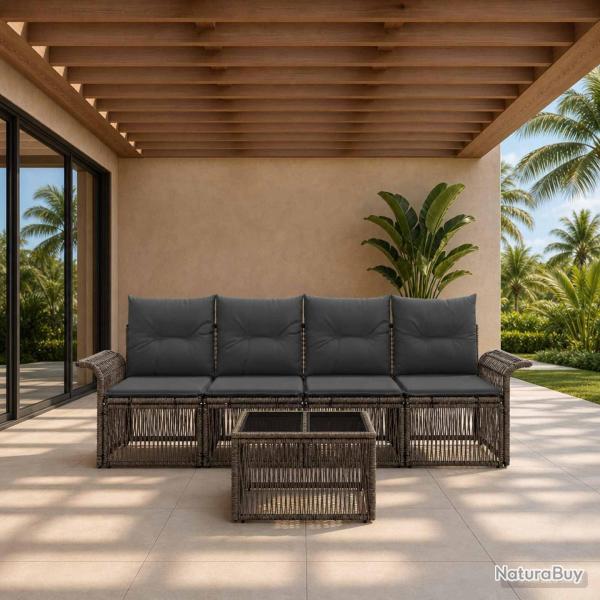 Ensemble de canap� de jardin 5 pcs Gris polyrotin