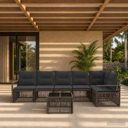 Ensemble de canap&eacute; de jardin 7 pcs Gris polyrotin