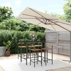 Ensemble de bar jardin 5 pcs noir poly rotin/bois massif acacia