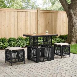 Ensemble de salle &agrave; manger pour jardin 3 pcs Noir et Cr&egrave;me