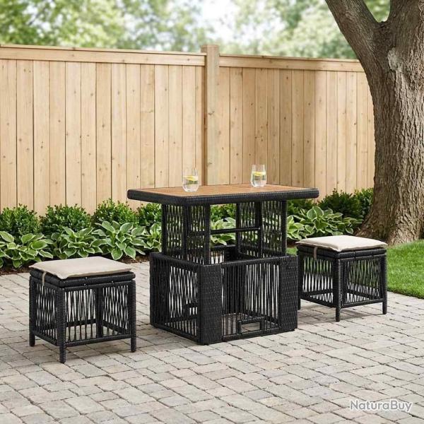 Ensemble de salle � manger pour jardin 3 pcs Noir et Cr�me
