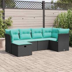 Salon de jardin 6 pcs avec coussins noir r&eacute;sine tress&eacute;e