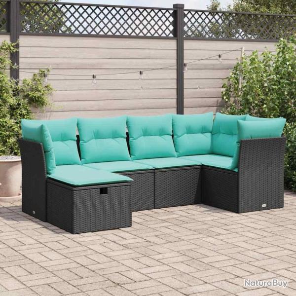 Salon de jardin 6 pcs avec coussins noir r�sine tress�e