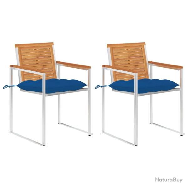Chaises de jardin avec coussins lot de 2 Acacia solide et acier