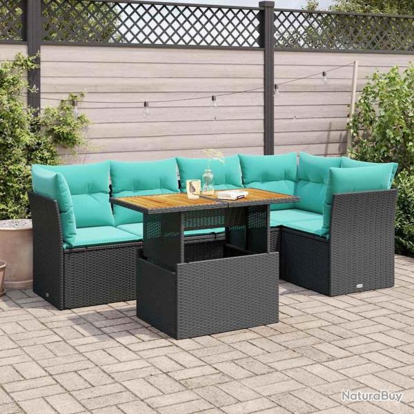Salon de jardin 6 pcs avec coussins noir r�sine tress�e