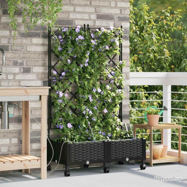 Porte-plante de jardin avec irrigation et roues 2 pc Noir PP