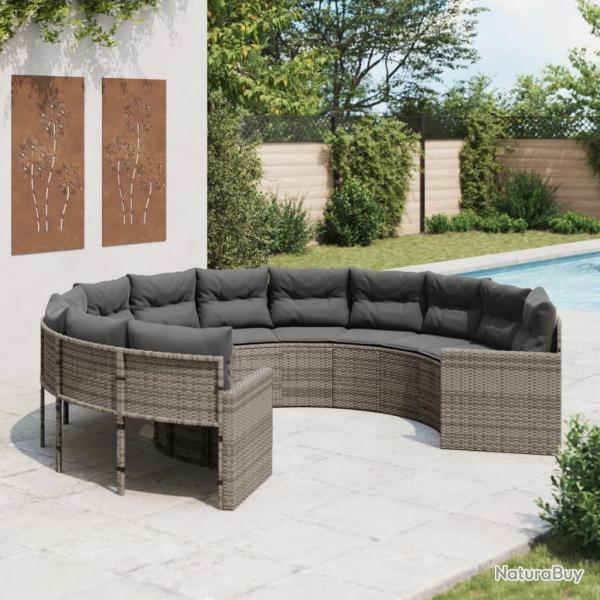 Canap� de jardin avec coussins rond gris r�sine tress�e