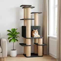 Arbre &agrave; chat avec poteaux &agrave; griffer en sisal Gris fonc&eacute; 161 cm