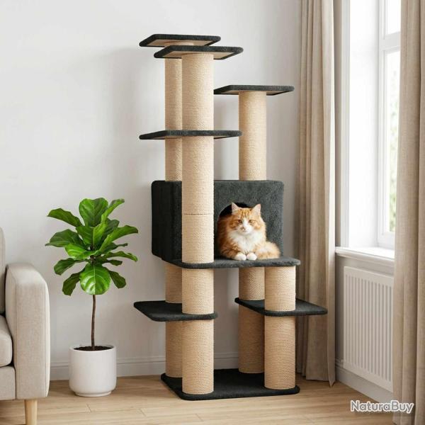 Arbre � chat avec poteaux � griffer en sisal Gris fonc� 161 cm