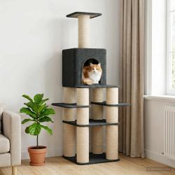 Arbre &agrave; chat avec poteaux &agrave; griffer en sisal Gris fonc&eacute; 180 cm