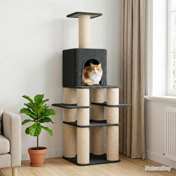 Arbre � chat avec poteaux � griffer en sisal Gris fonc� 180 cm