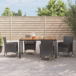 Ensemble &agrave; manger de jardin coussins 5pcs Noir R&eacute;sine tress&eacute;e